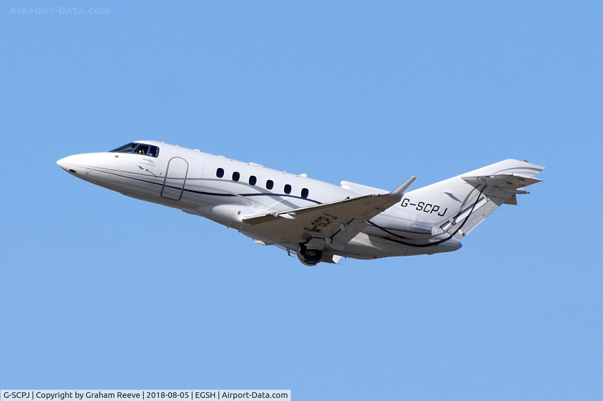 G-SCPJ, 2009 Hawker Beechcraft 900XP C/N HA-0140, Departing from Norwich.