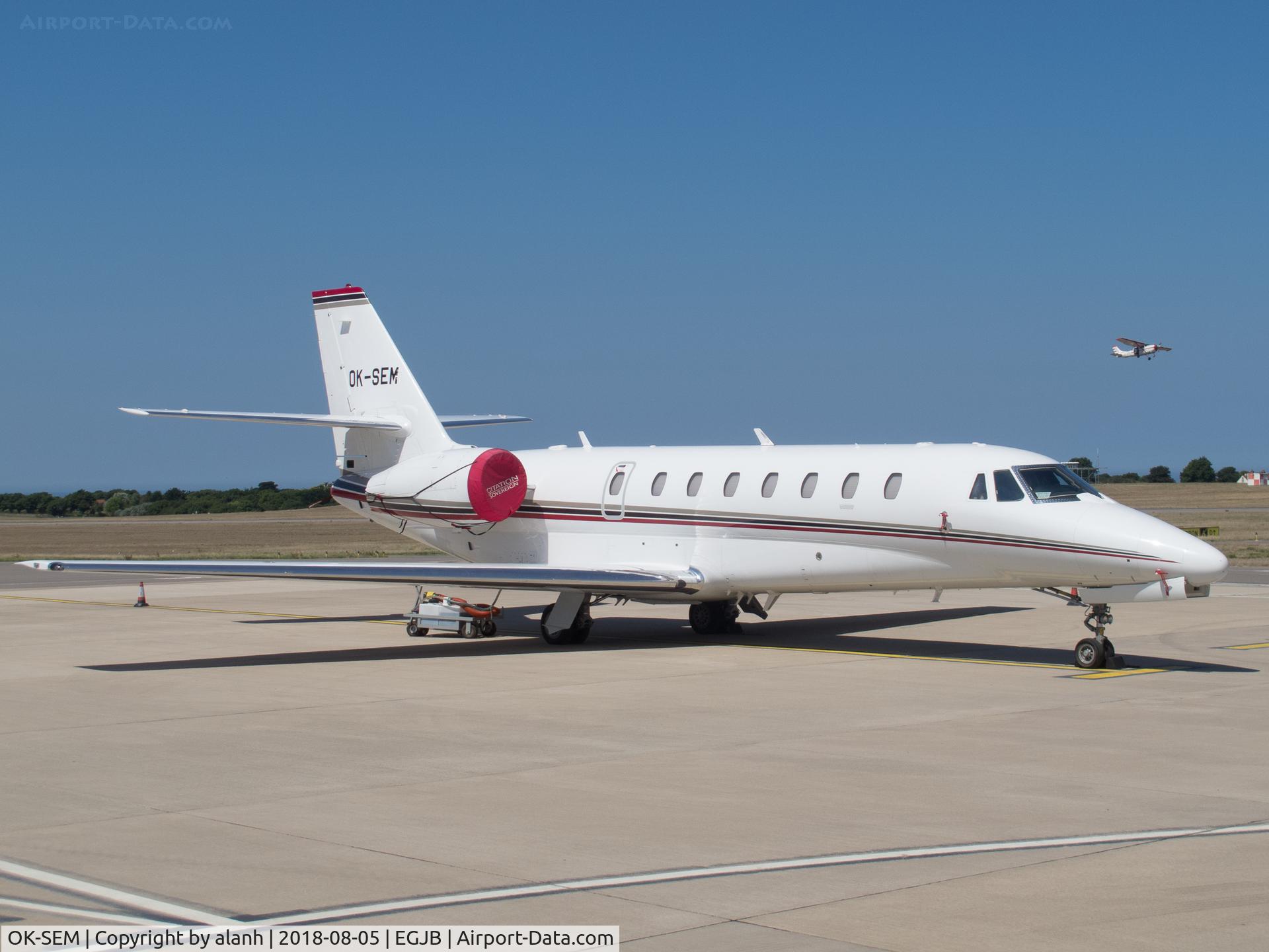 OK-SEM, 2006 Cessna 680 Citation Sovereign C/N 680-0114, West parking, Guernsey Airport