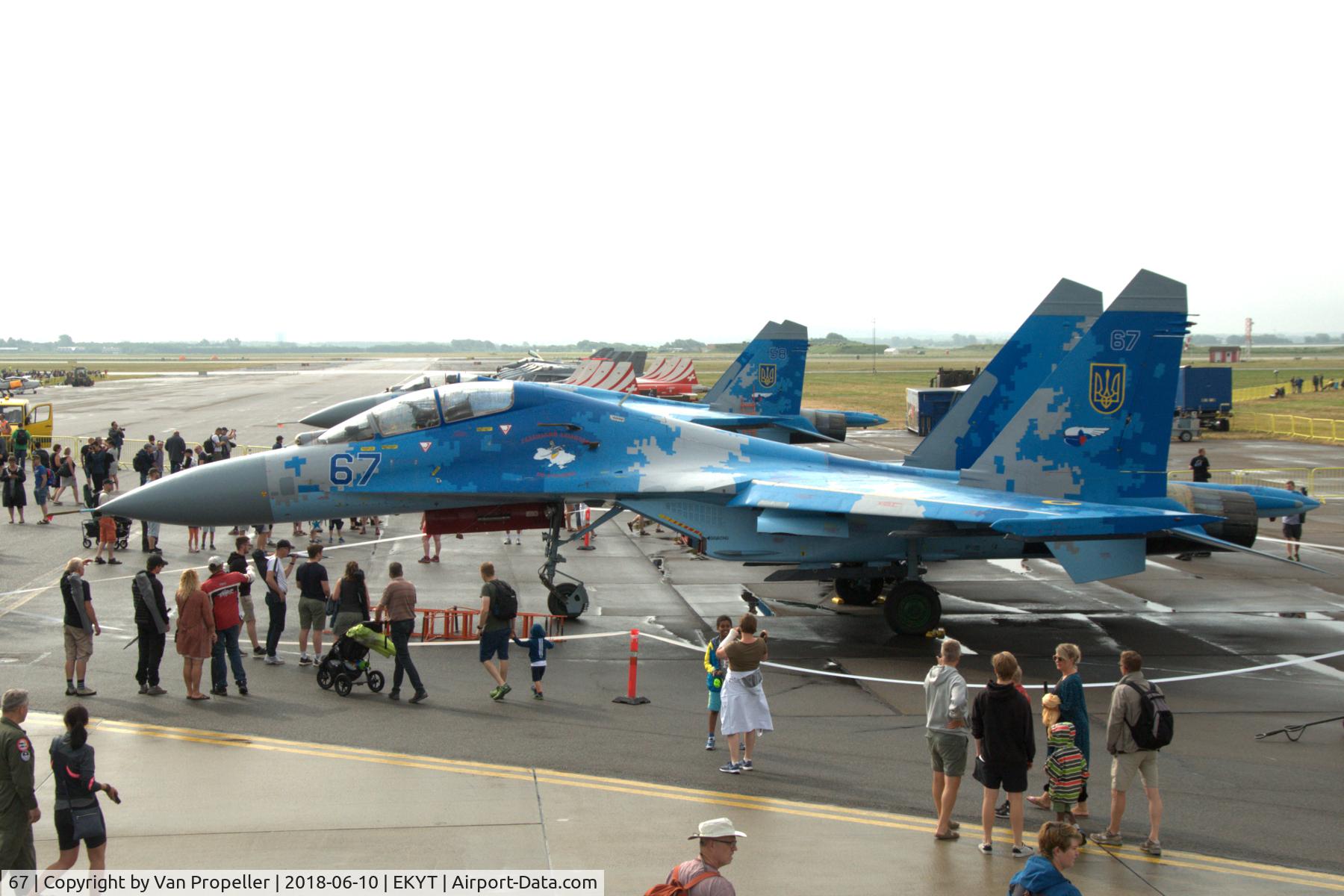 67, Sukhoi Su-27UB C/N 96310422070, Ukraine Air Force Sukhoi Su-27UB at Aalborg air show 2018, Denmark