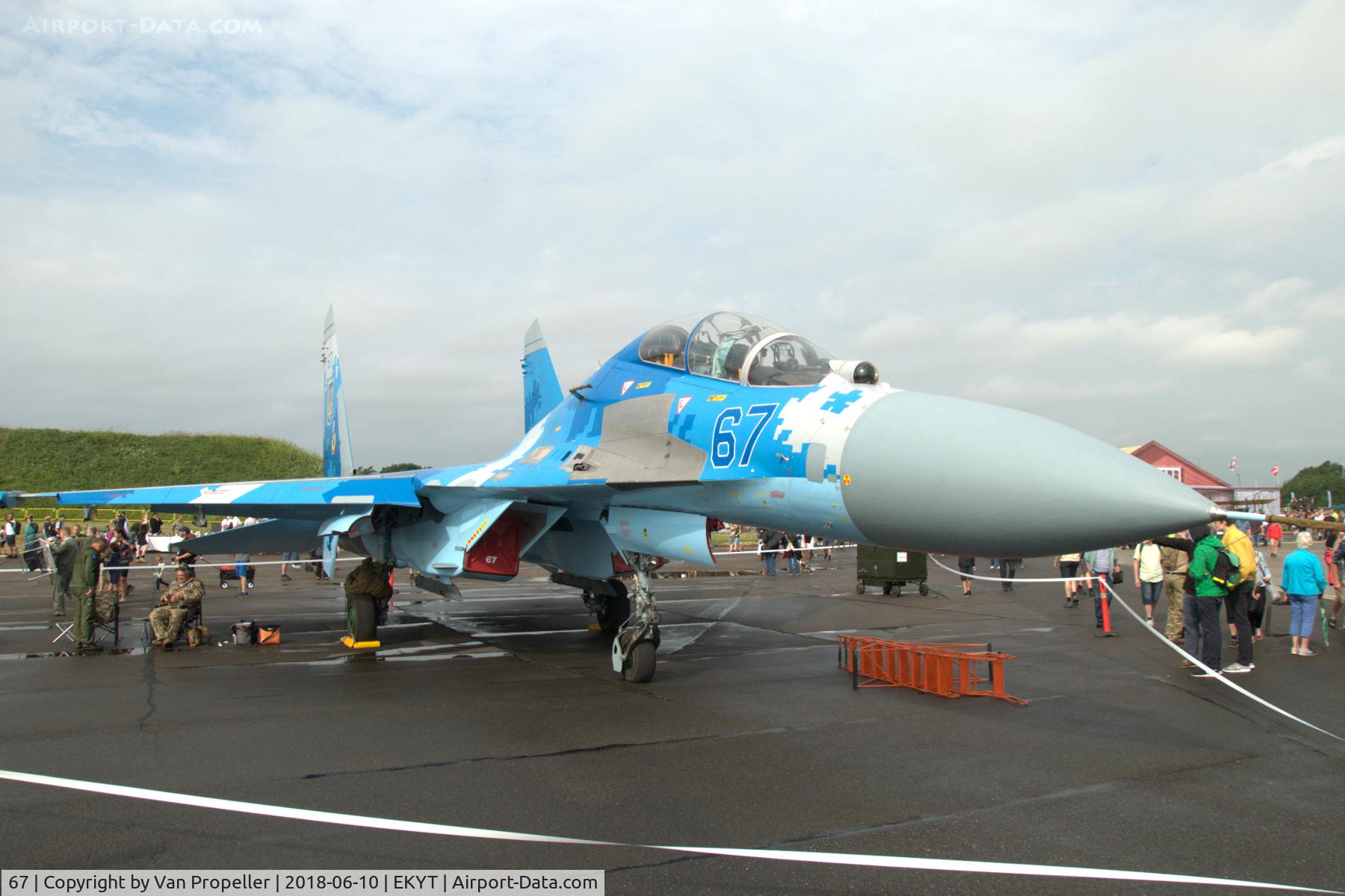 67, Sukhoi Su-27UB C/N 96310422070, Ukraine Air Force Sukhoi Su-27UB at Aalborg air show 2018, Denmark