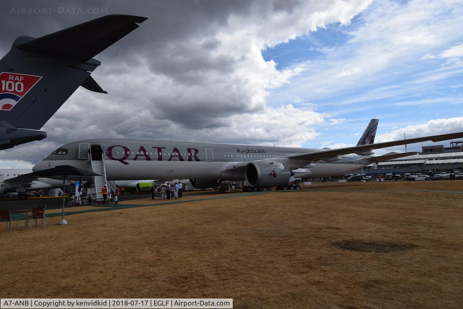 A7-ANB, 2017 Airbus A350-1041 C/N 0102, On static display at FIA 2018.