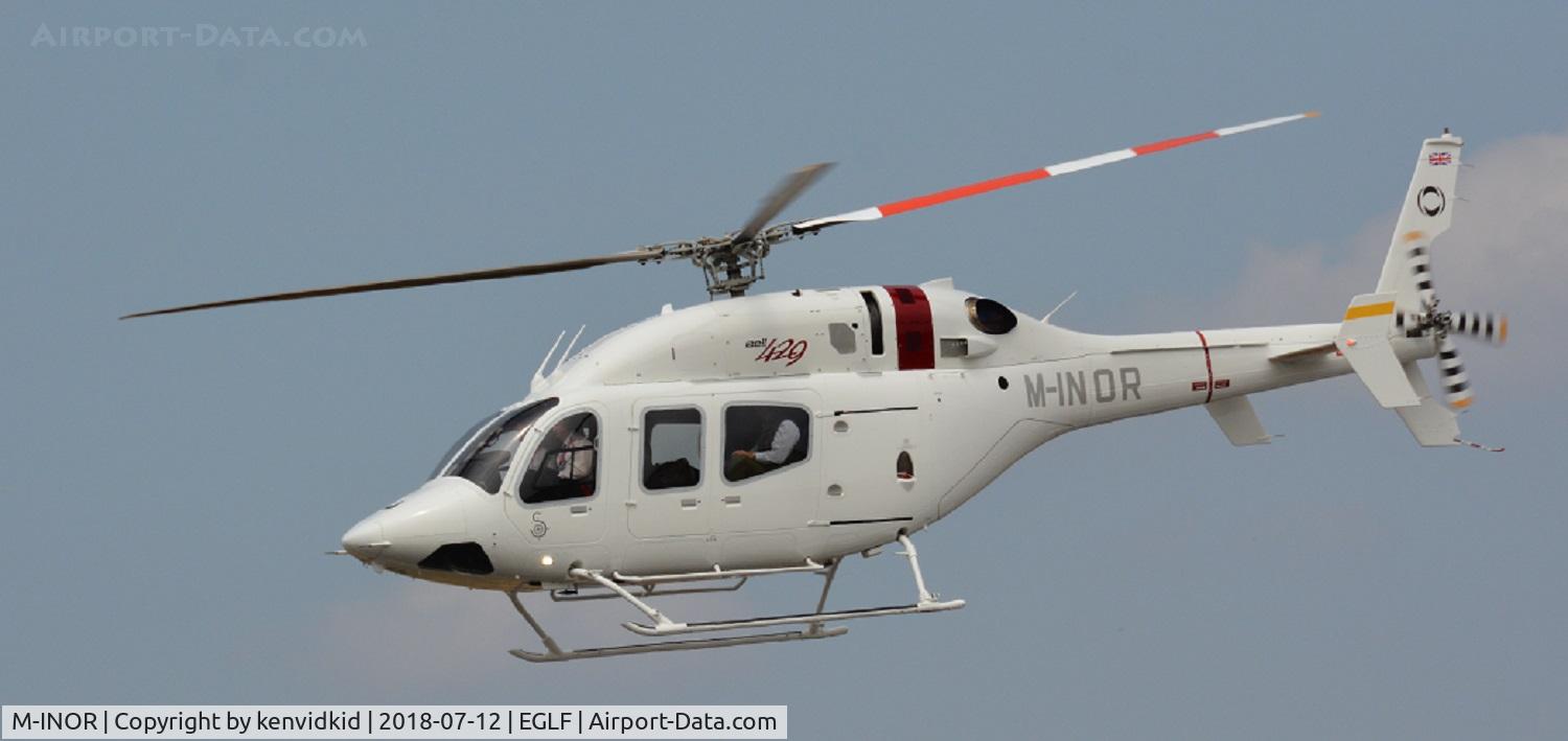 M-INOR, 2016 Bell 429 GlobalRanger C/N 57326, Departing Farnborough before the show.