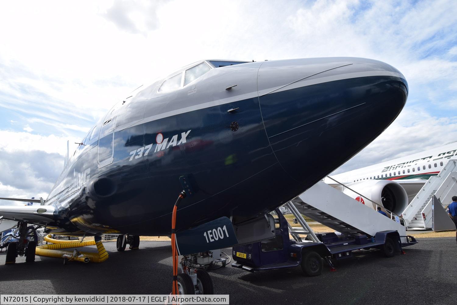 N7201S, 2018 Boeing 737-7 MAX C/N 42561, On static display at FIA 2018.
