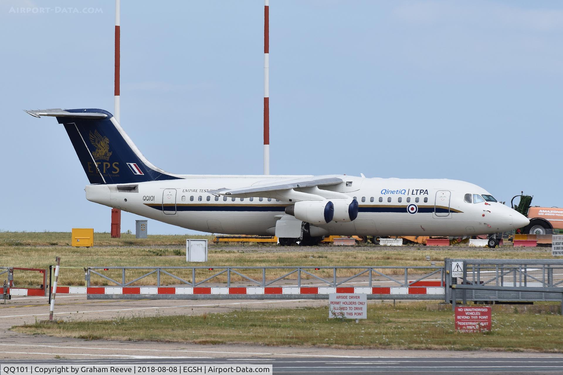 QQ101, 2000 British Aerospace Avro 146-RJ100 C/N E3368, Parked at Norwich.