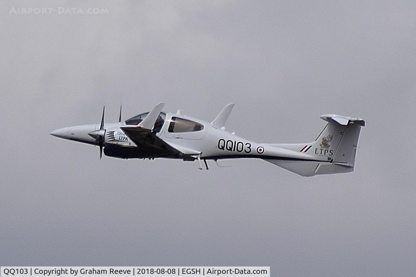 QQ103, 2008 Diamond DA-42M-NG Twin Star C/N 42.255, Departing from Norwich.