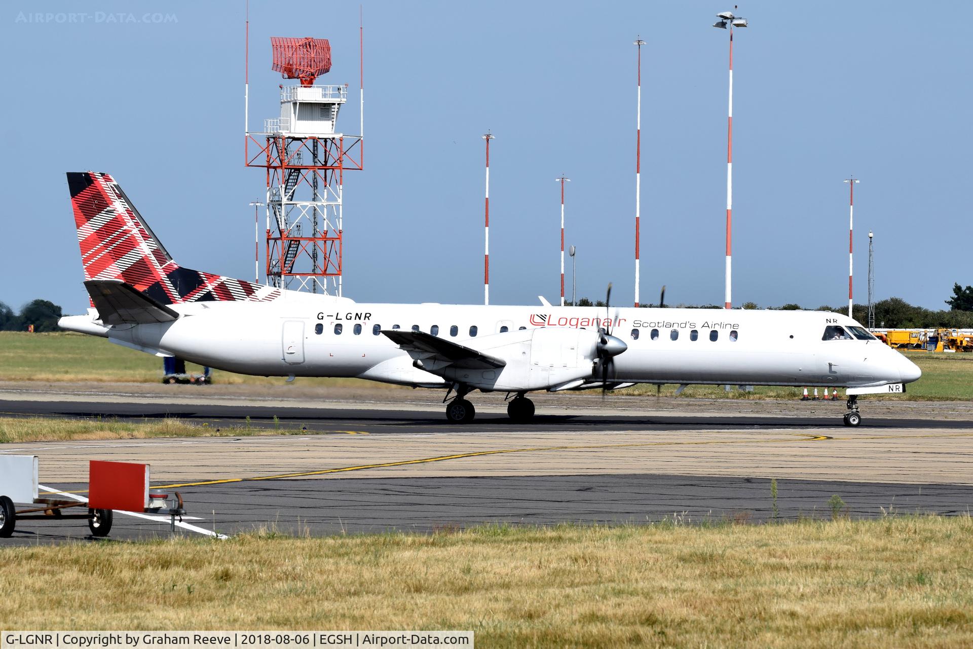 G-LGNR, 1993 Saab 2000 C/N 2000-004, Just landed at Norwich.