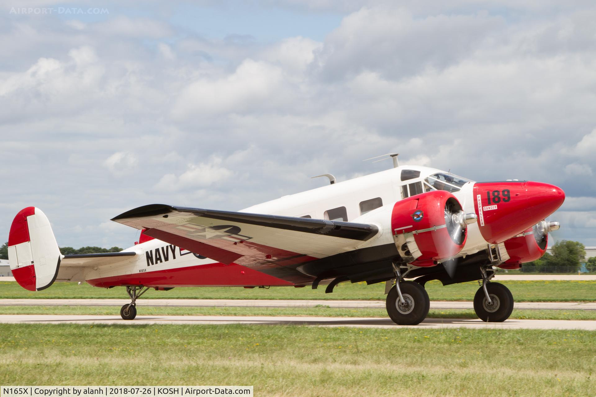 N165X, 1956 Beech E18S C/N BA-189, Taxiing for departure, AirVenture 2018