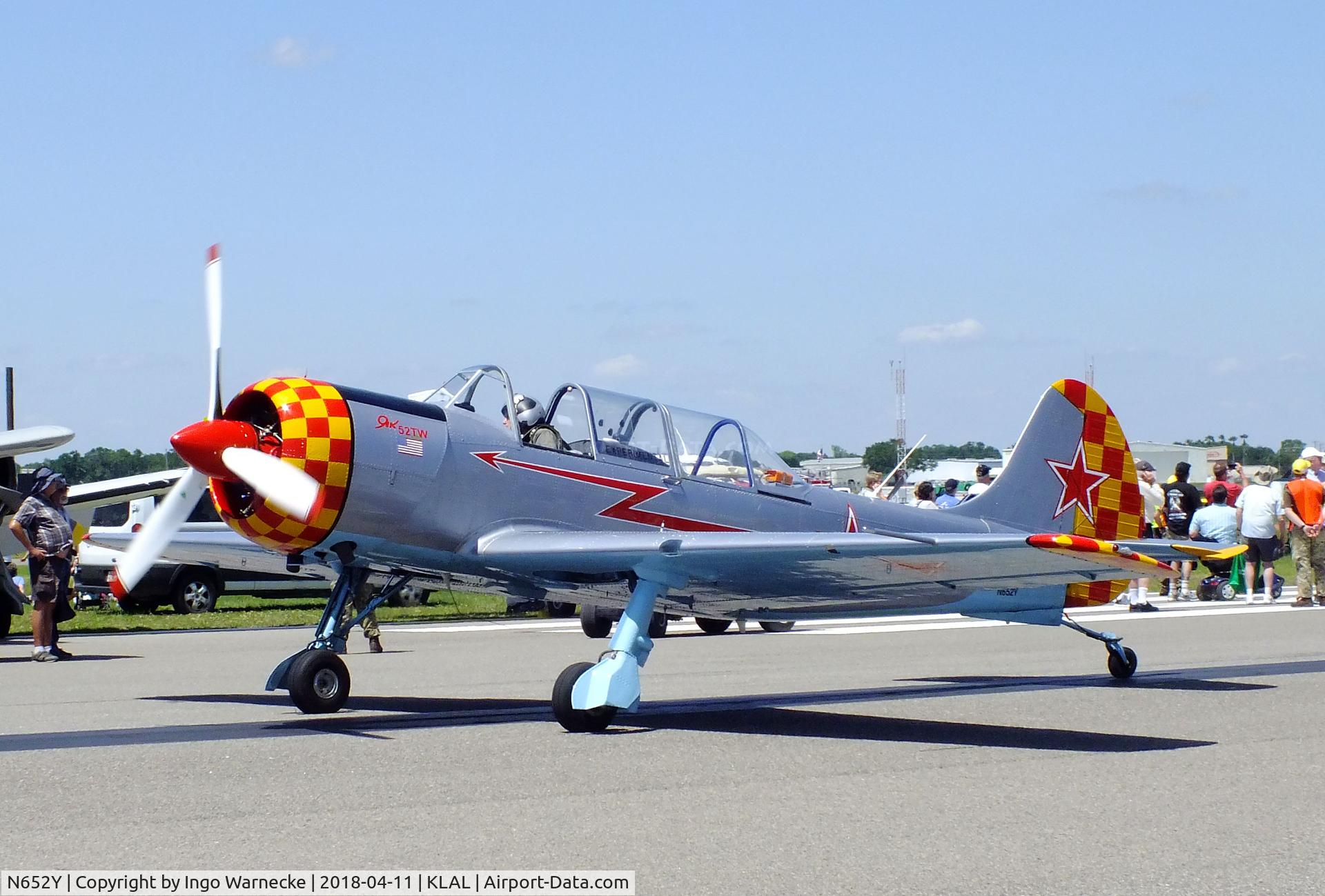 N652Y, 2004 Yakovlev (Aerostar) Yak-52TW C/N 0412510, Yakovlev (Aerostar) Yak-52TW at 2018 Sun 'n Fun, Lakeland FL