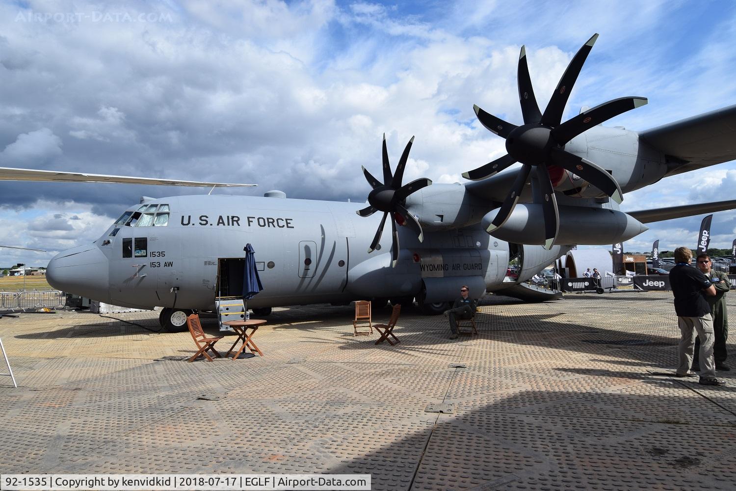 92-1535, 1992 Lockheed C-130H Hercules C/N 382-5324, On static display at FIA 2018. Note 8 bladed props.