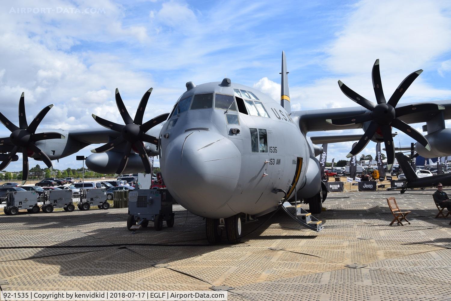 92-1535, 1992 Lockheed C-130H Hercules C/N 382-5324, On static display at FIA 2018. Note 8 bladed props.
