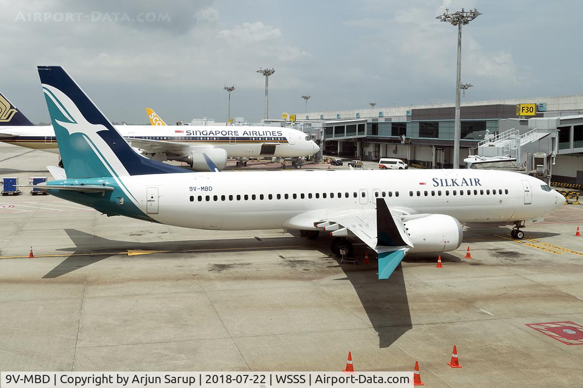 9V-MBD, 2018 Boeing 737-8 MAX C/N 44241, New 737 at the gate in Terminal 2.