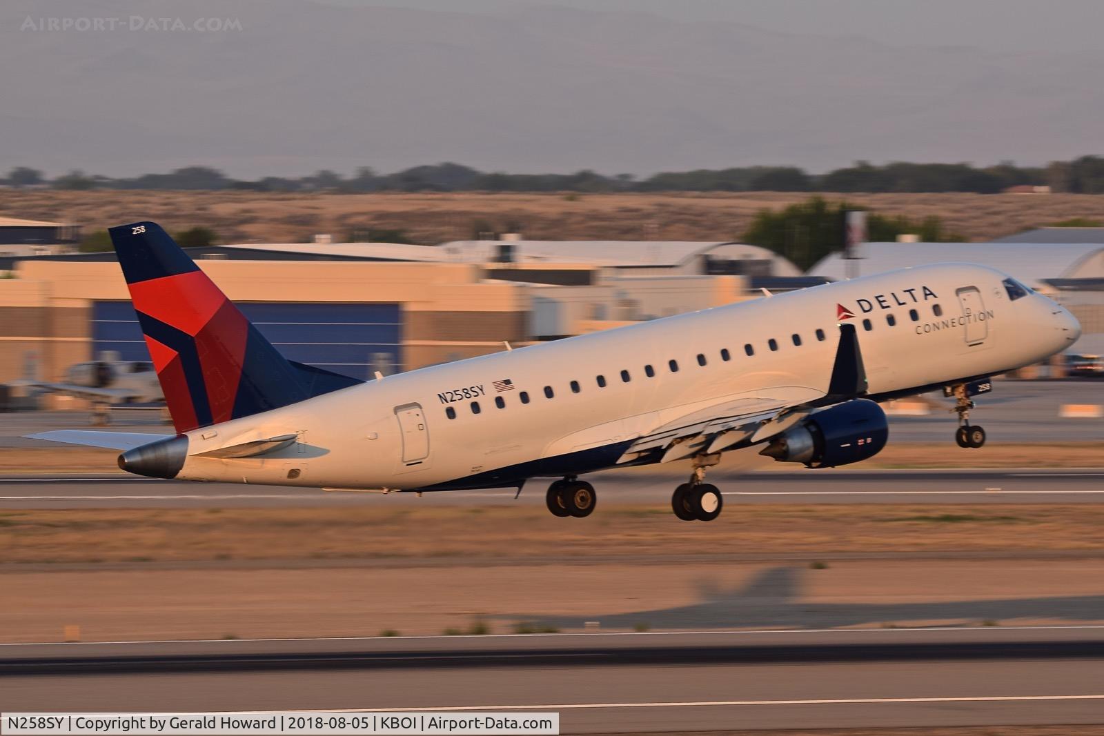N258SY, 2017 Embraer 175LR (ERJ-170-200LR) C/N 17000655, Early morning take off from RWY 28R.