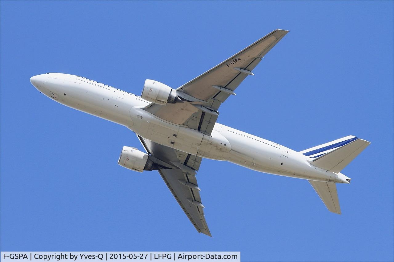 F-GSPA, 1998 Boeing 777-228/ER C/N 29002, Boeing 777-228ER, Take off rwy 27L, Roissy Charles De Gaulle airport (LFPG-CDG)
