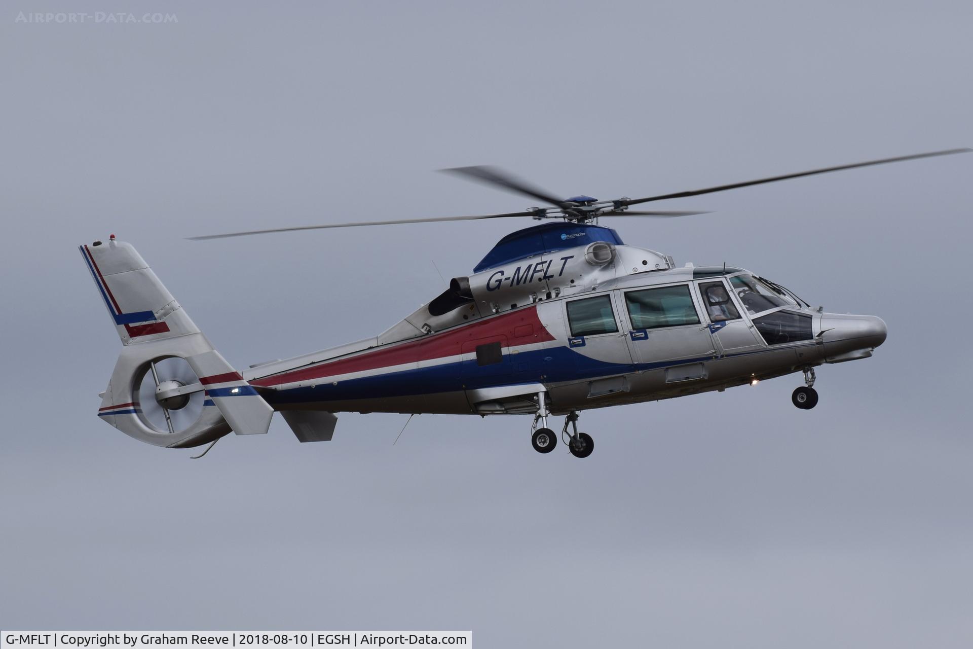 G-MFLT, 2008 Eurocopter AS-365N-2 Dauphin 2 C/N 6806, Landing at Norwich.