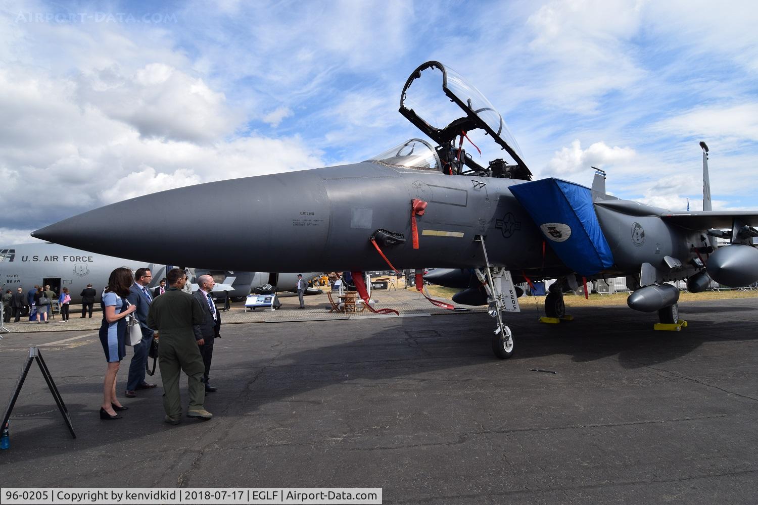 96-0205, 1996 McDonnell Douglas F-15E Strike Eagle C/N 1343/E215, On static display at FIA 2018.