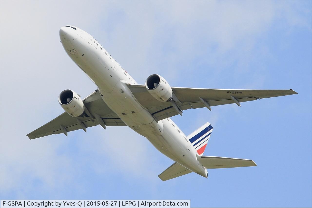 F-GSPA, 1998 Boeing 777-228/ER C/N 29002, Boeing 777-228ER, Take off rwy 27L, Roissy Charles De Gaulle airport (LFPG-CDG)