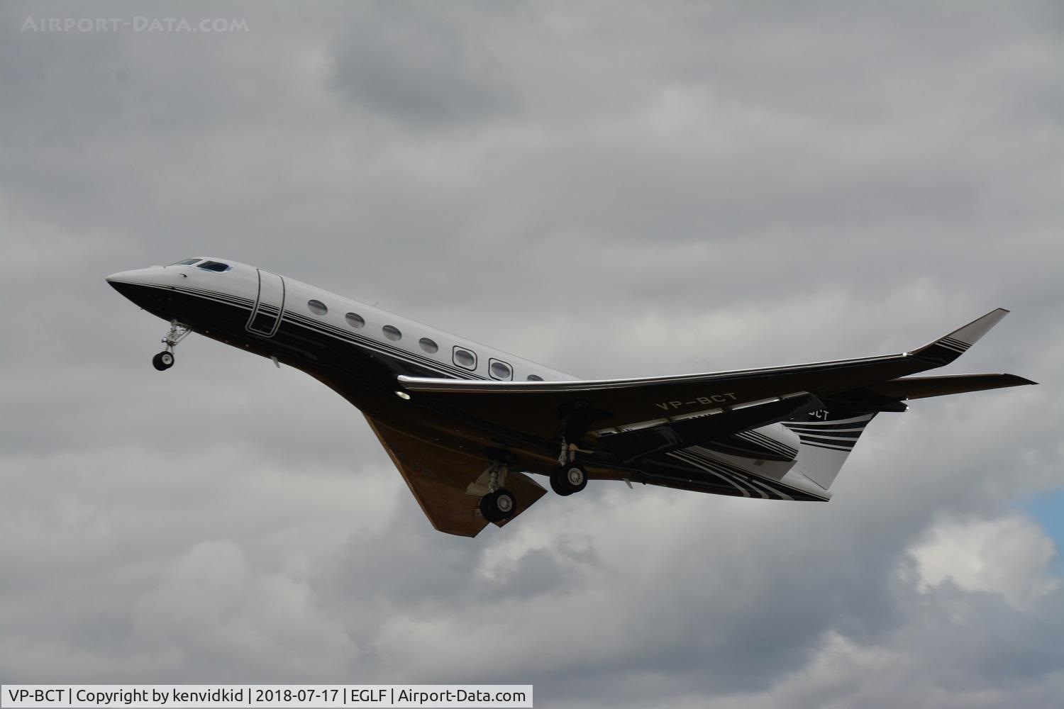 VP-BCT, 2016 Gulfstream Aerospace G650 (G-VI) C/N 6169, Departing Farnborough.