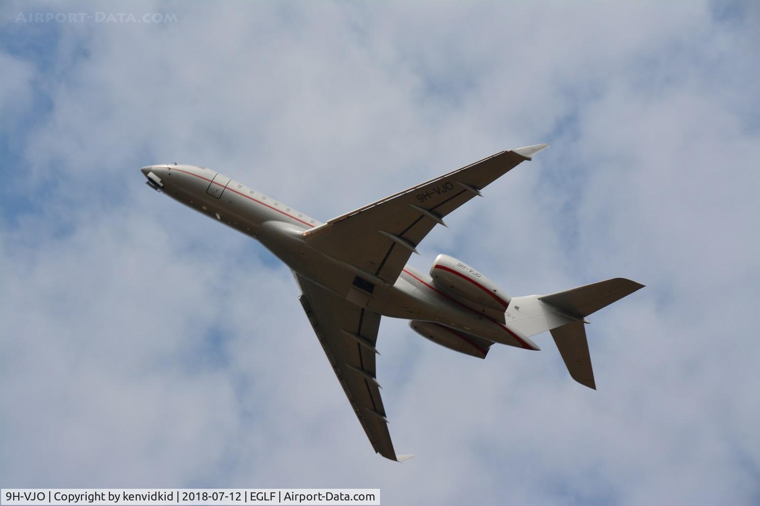 9H-VJO, 2015 Bombardier BD 700-1A10 Global 6000 C/N 9669, Departing Farnborough.