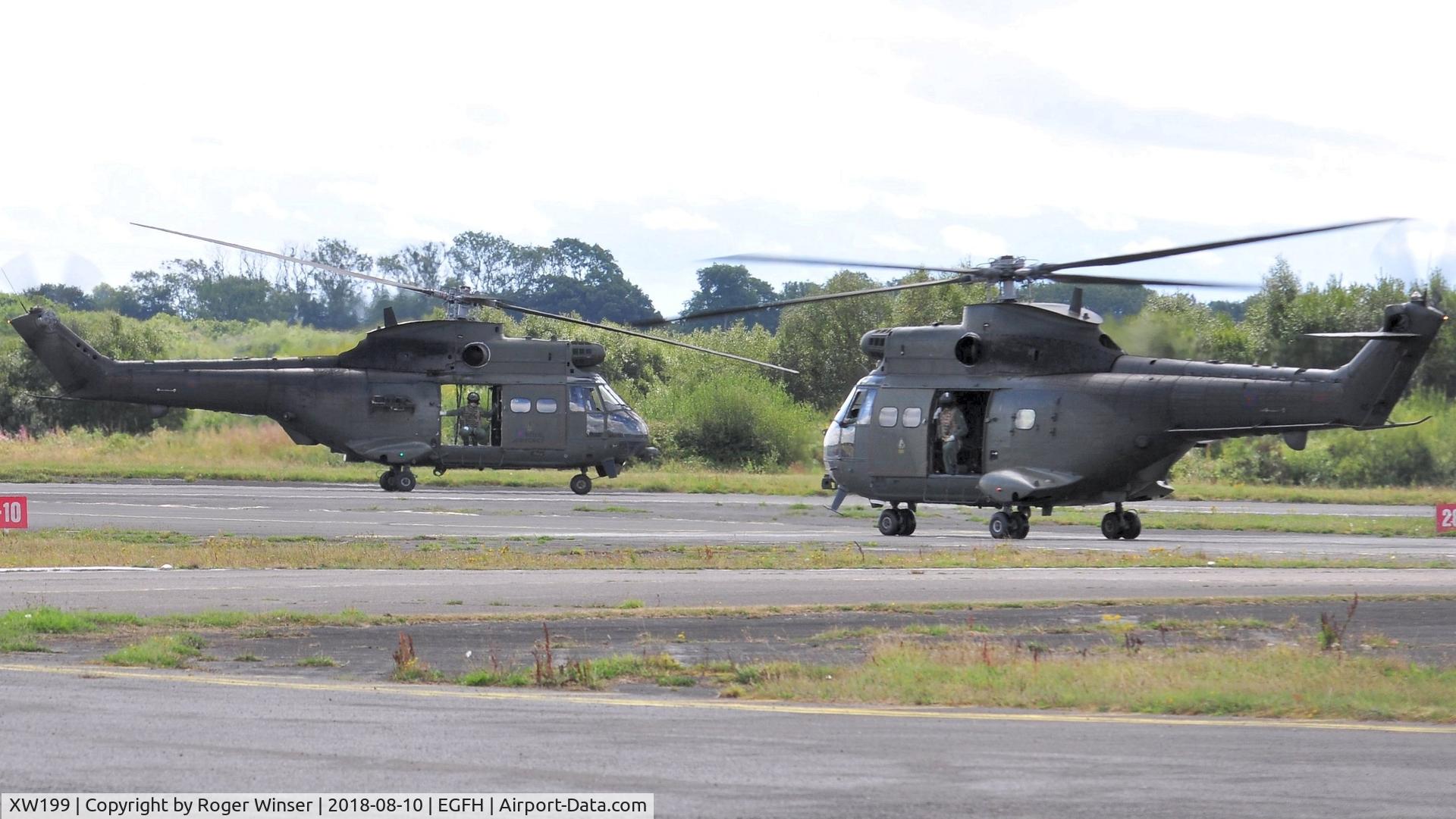 XW199, 1971 Westland Puma HC.1 C/N 1042/F9746, Visiting RAF Puma HC.2 helicopters of Samurai Flight led by XW199 with ZJ955.