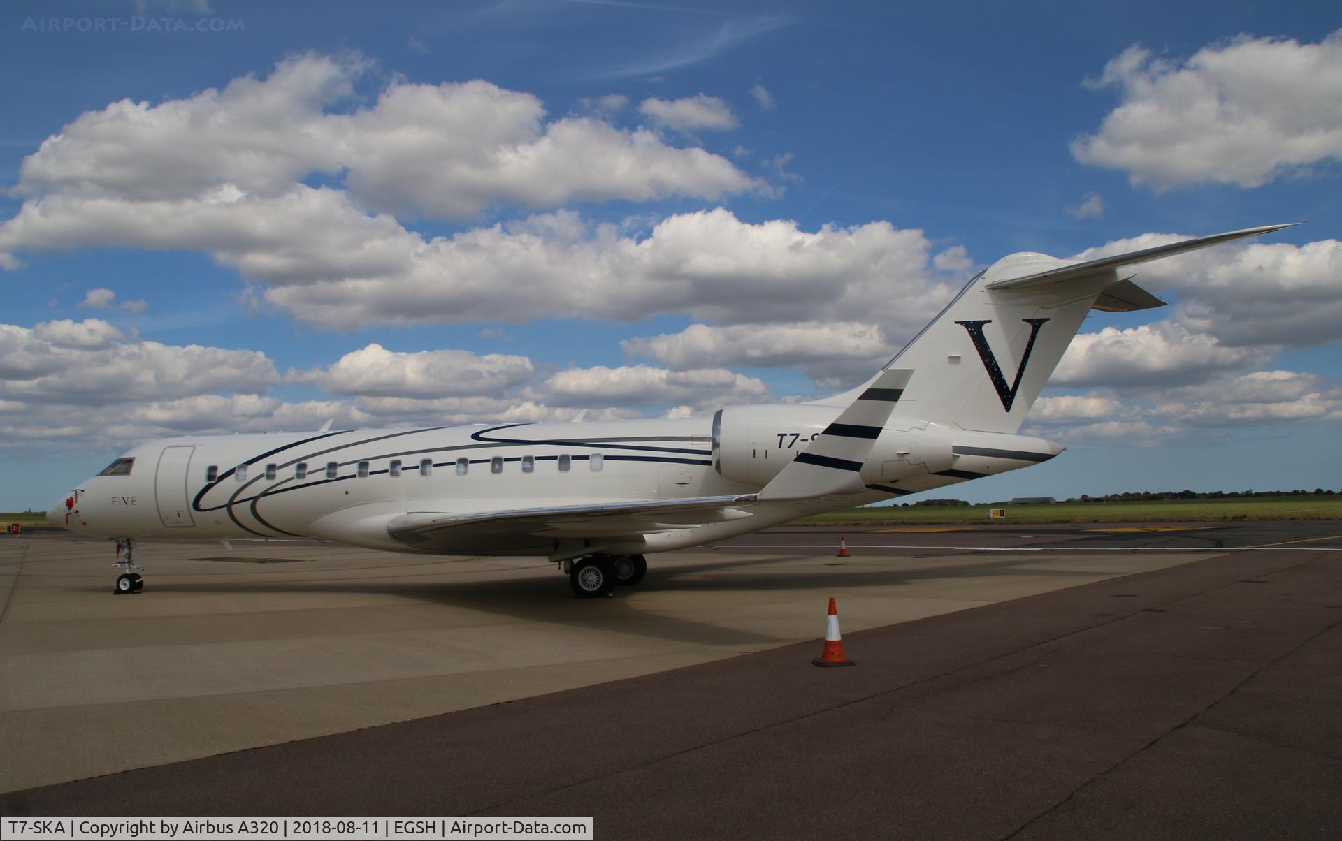 T7-SKA, 2008 Bombardier BD-700-1A10 Global Express XRS C/N 9332, parked on Saxon ramp