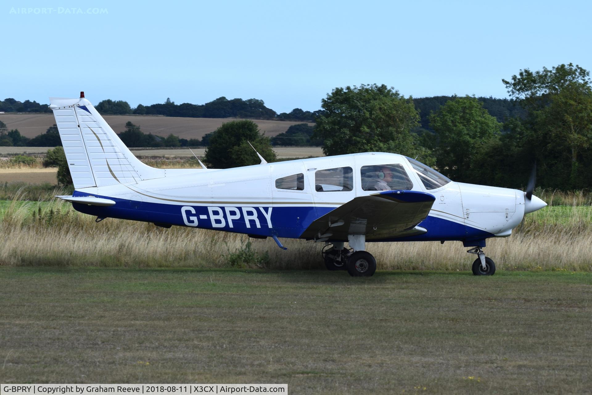 G-BPRY, 1984 Piper PA-28-161 Cherokee Warrior II C/N 28-8416120, Just landed at Northrepps.