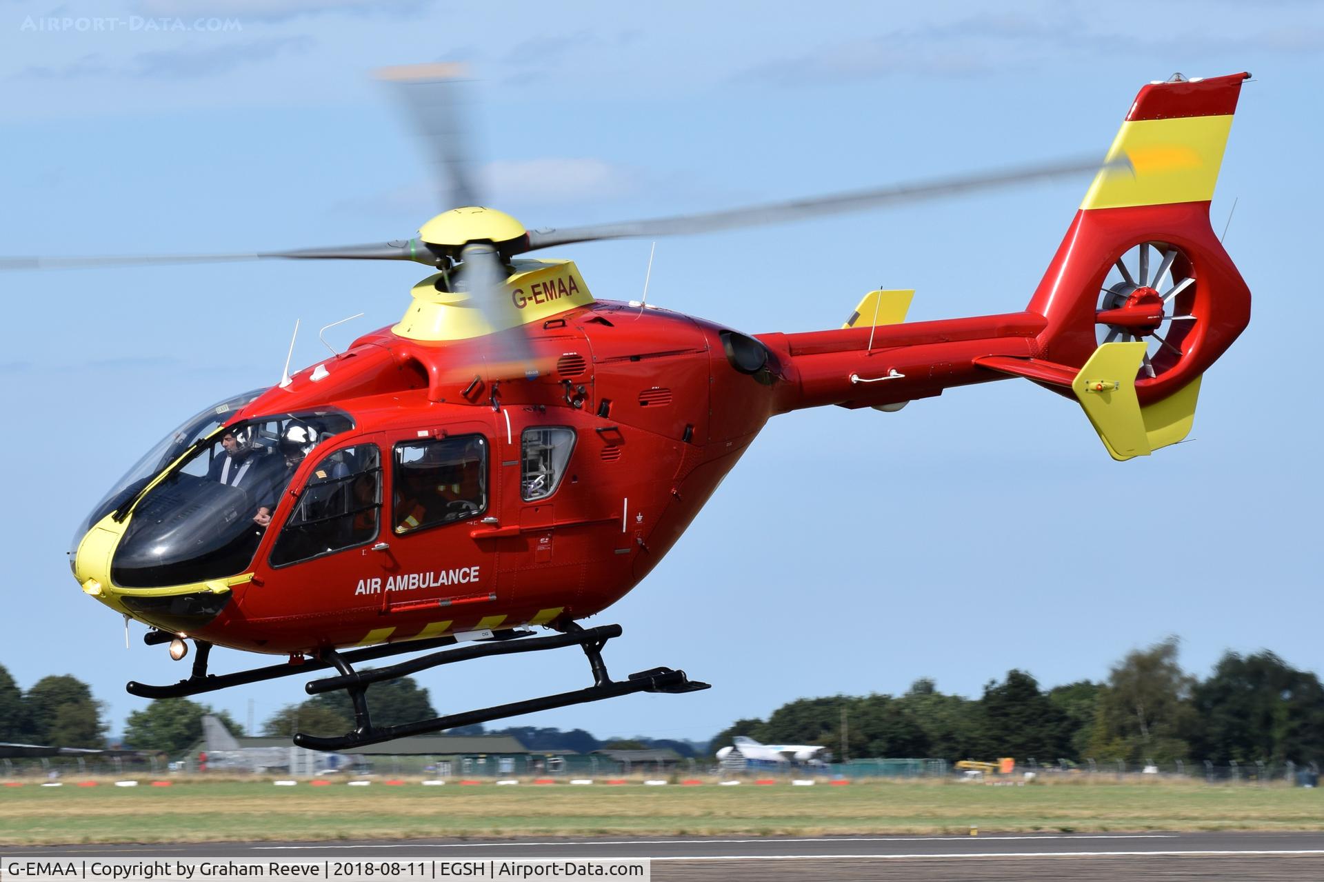 G-EMAA, 2005 Eurocopter EC-135T-2 C/N 0448, Departing from Norwich.
