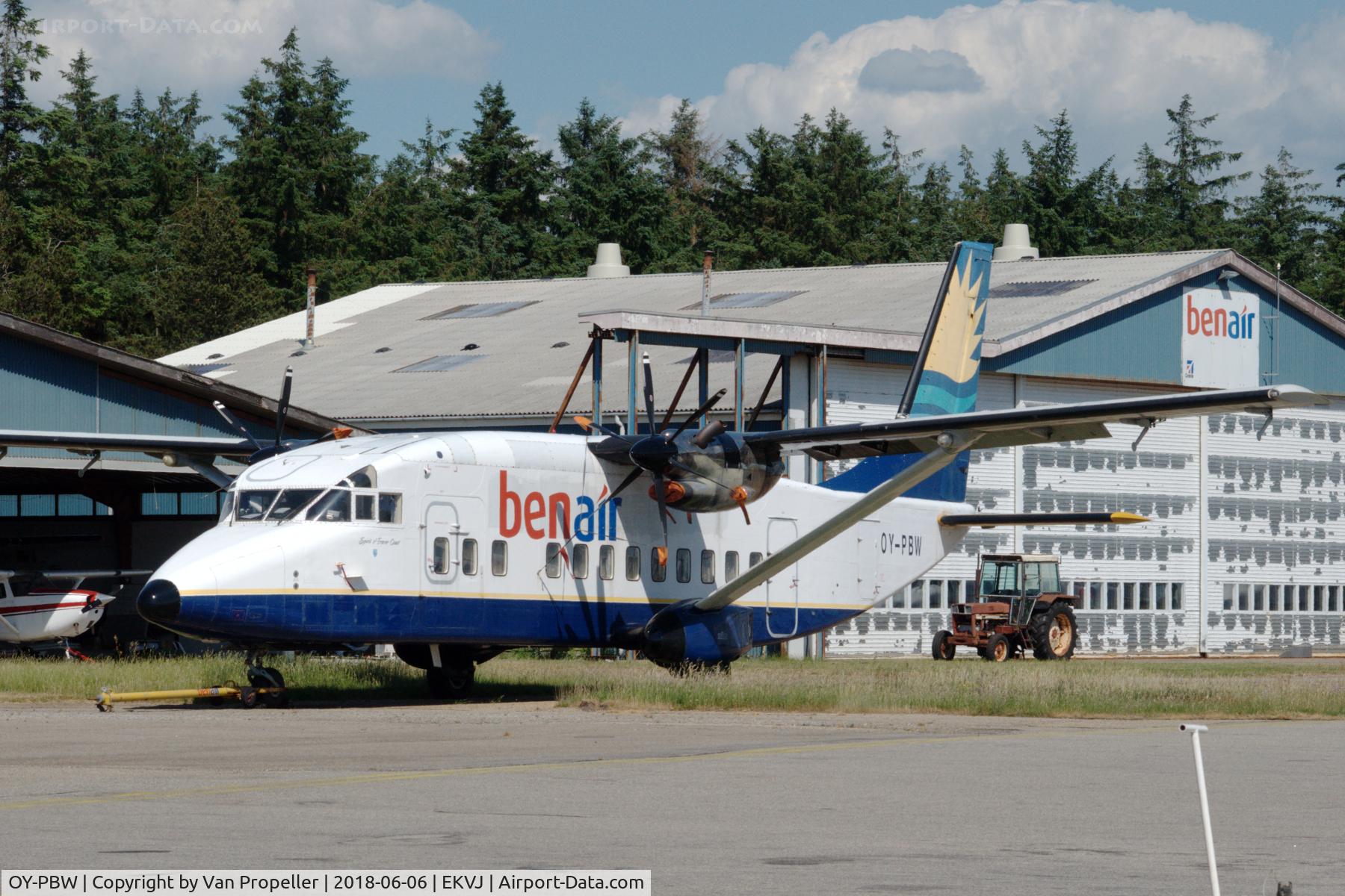 OY-PBW, 1989 Short SD3-60-100 C/N SH.3760, BenAir Short 360-300 parked at Stauning airport, Denmark. It was last used for cargo flights.