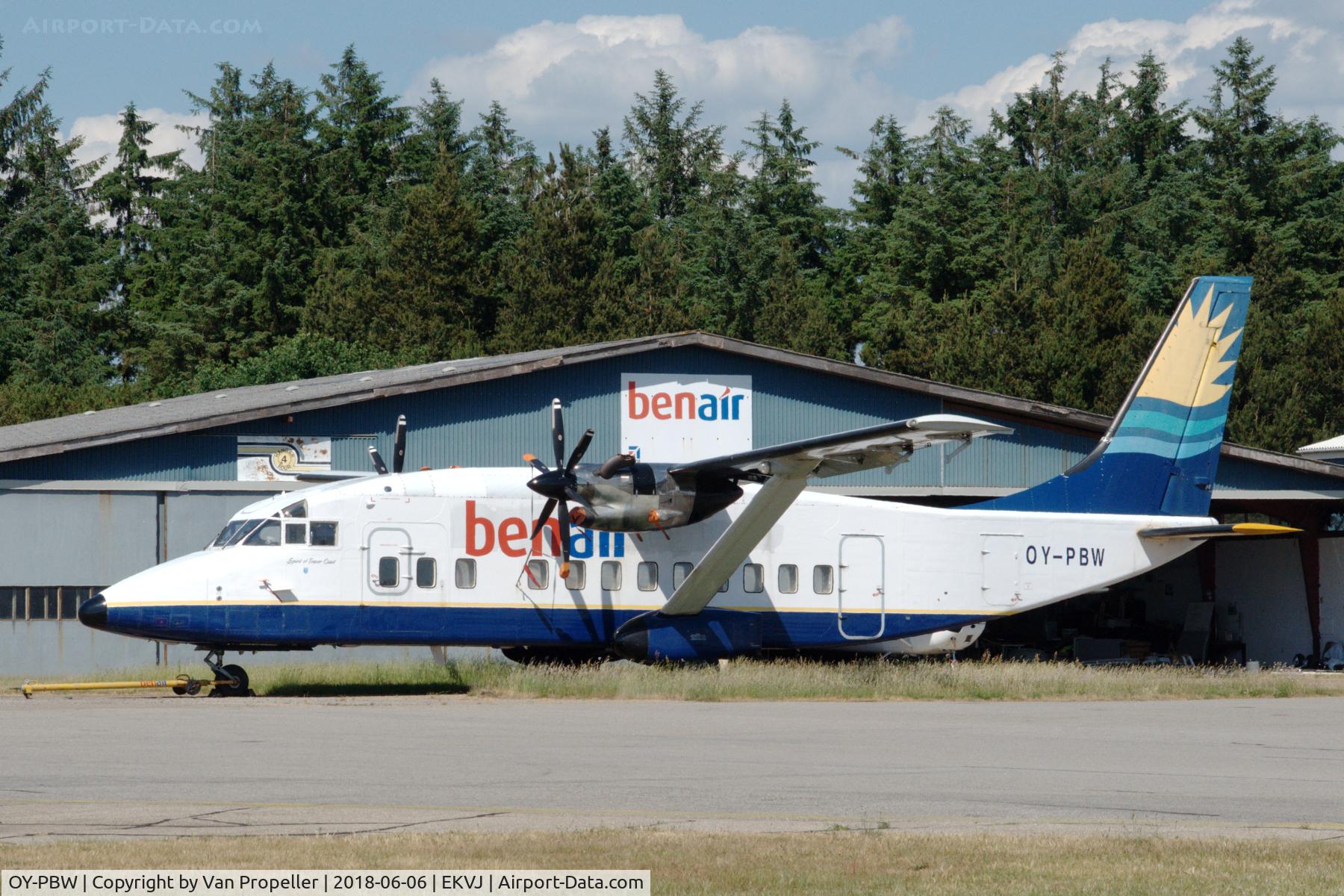 OY-PBW, 1989 Short SD3-60-100 C/N SH.3760, BenAir Short 360-300 parked at Stauning airport, Denmark. It was last used for cargo flights.