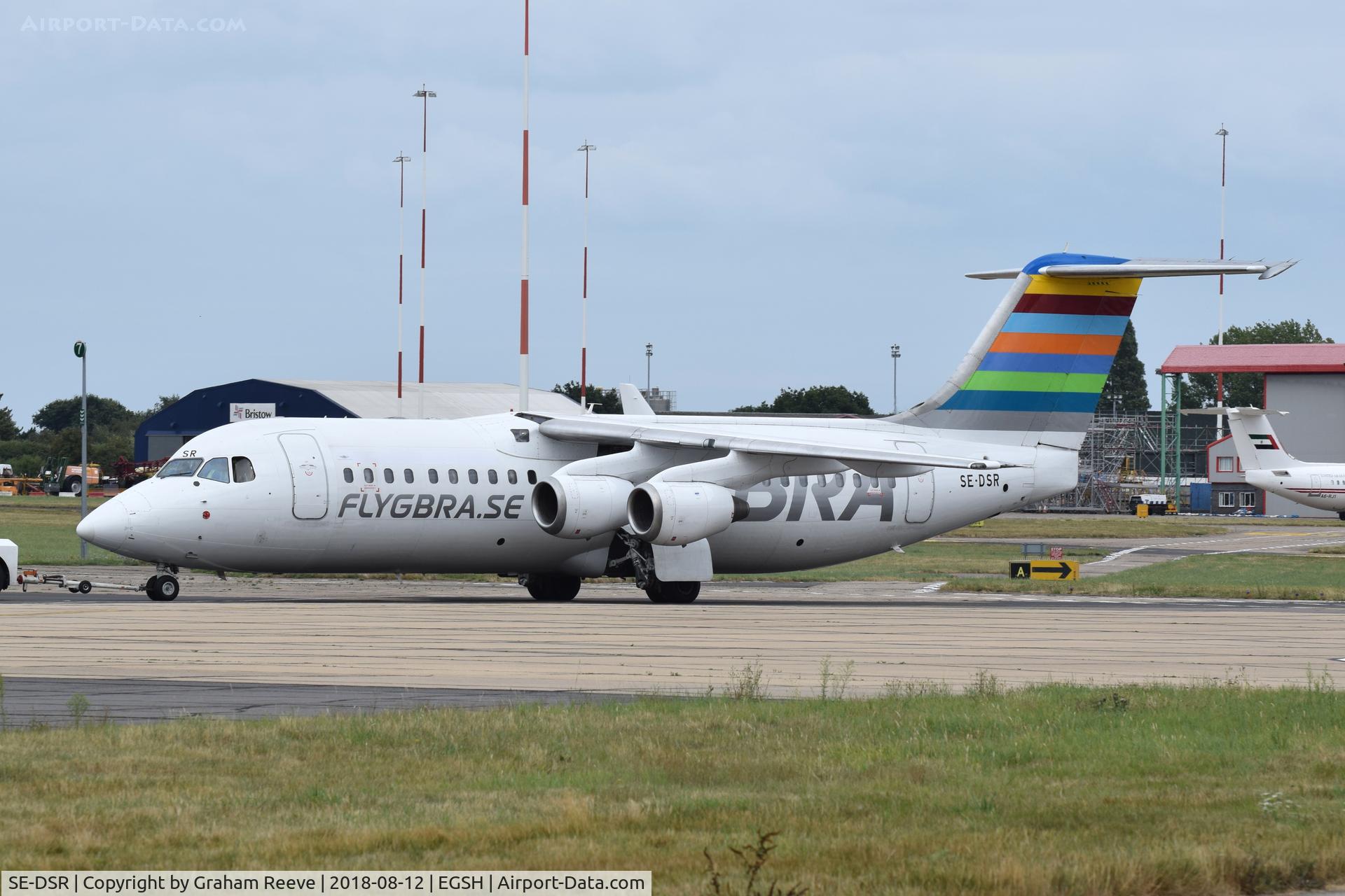 SE-DSR, 1994 British Aerospace Avro 146-RJ100A C/N E3244, Under tow at Norwich.