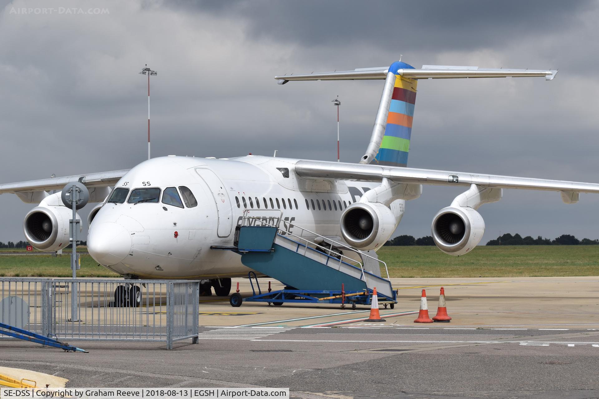 SE-DSS, 1994 British Aerospace Avro 146-RJ100 C/N E3245, Parked at Norwich.