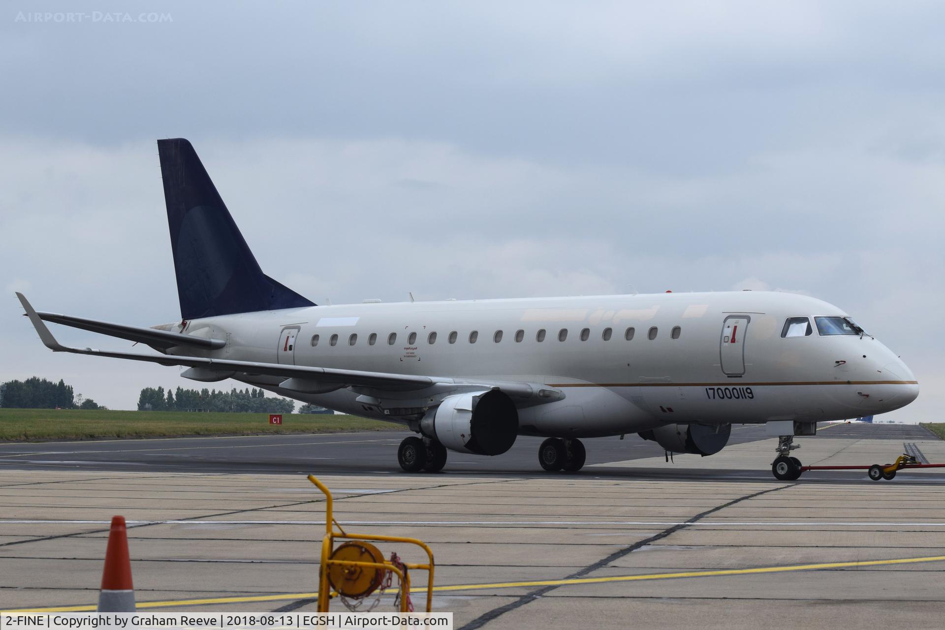 2-FINE, 2006 Embraer 170LR (ERJ-170-100LR) C/N 17000119, Under tow at Norwich.