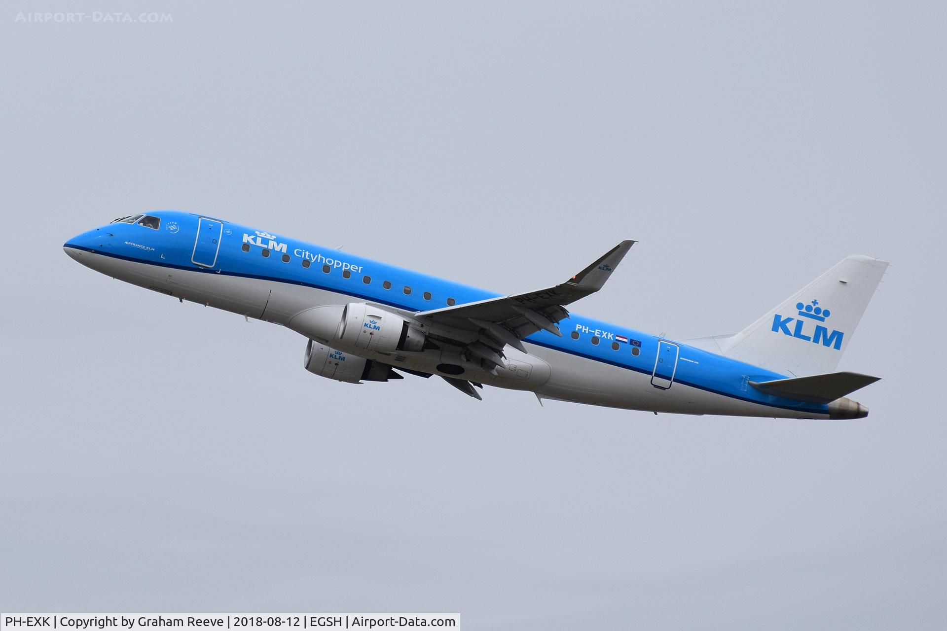 PH-EXK, 2017 Embraer 175STD (ERJ-170-200) C/N 17000629, Departing from Norwich.