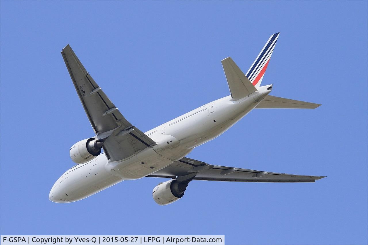 F-GSPA, 1998 Boeing 777-228/ER C/N 29002, Boeing 777-228ER, Take off rwy 27L, Roissy Charles De Gaulle airport (LFPG-CDG)