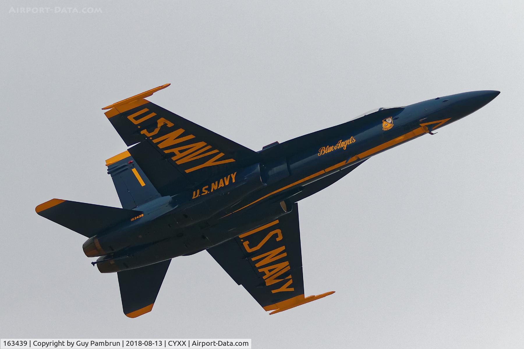 163439, 1987 McDonnell Douglas F/A-18C Hornet C/N 0639/C011, Departing CYXX on a smokey foggy morning.