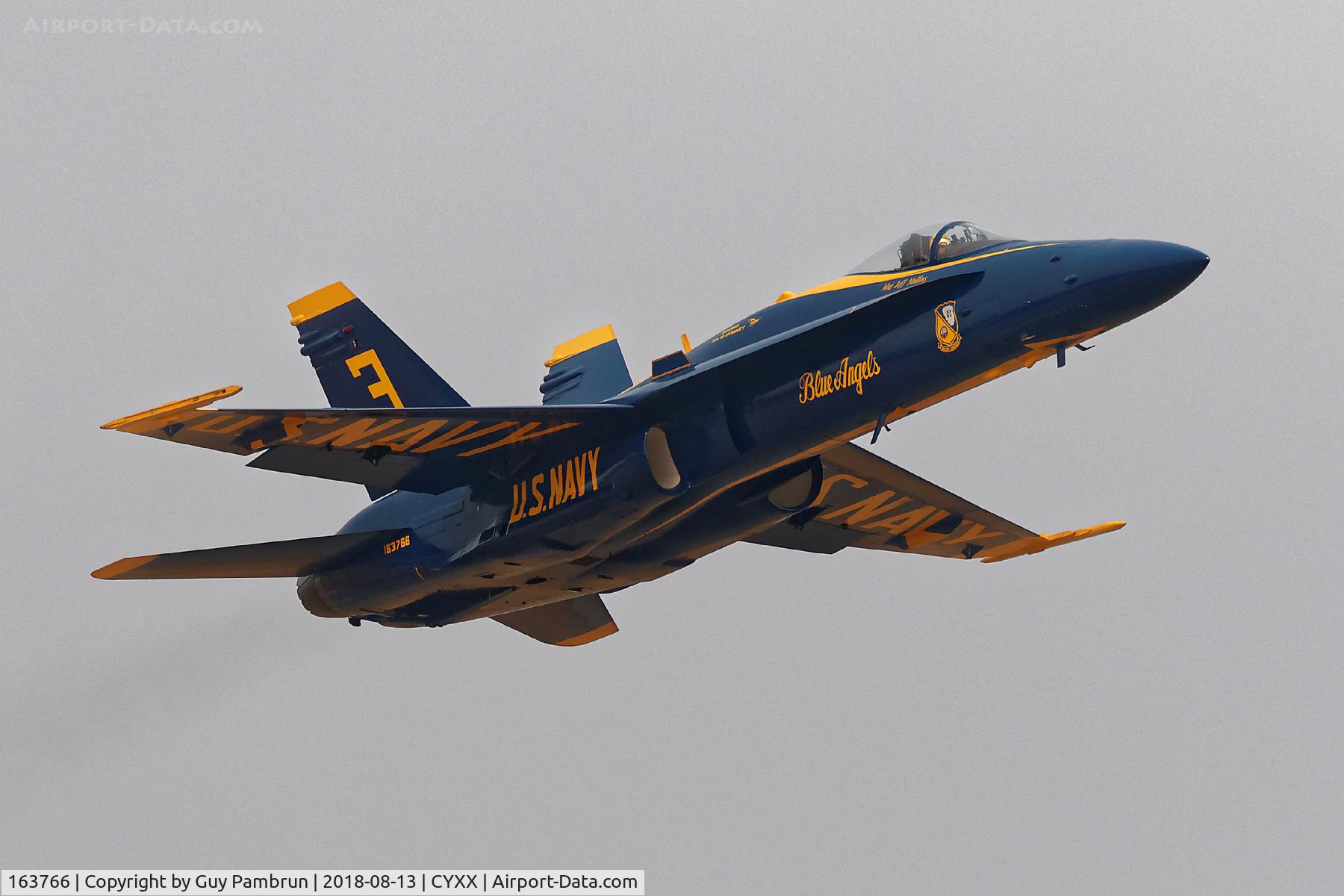 163766, 1989 McDonnell Douglas F/A-18C Hornet C/N 846/C123, Departing CYXX on a smokey foggy morning.