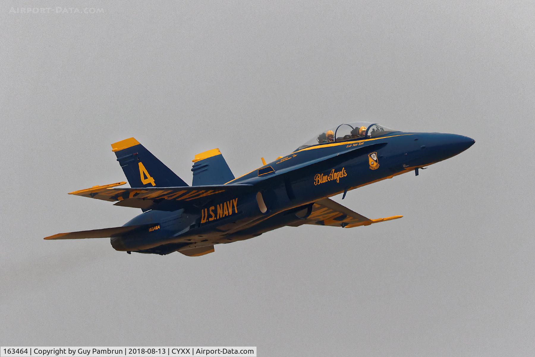 163464, 1988 McDonnell Douglas F/A-18D Hornet C/N 685/D010, Departing CYXX on a smokey foggy morning.