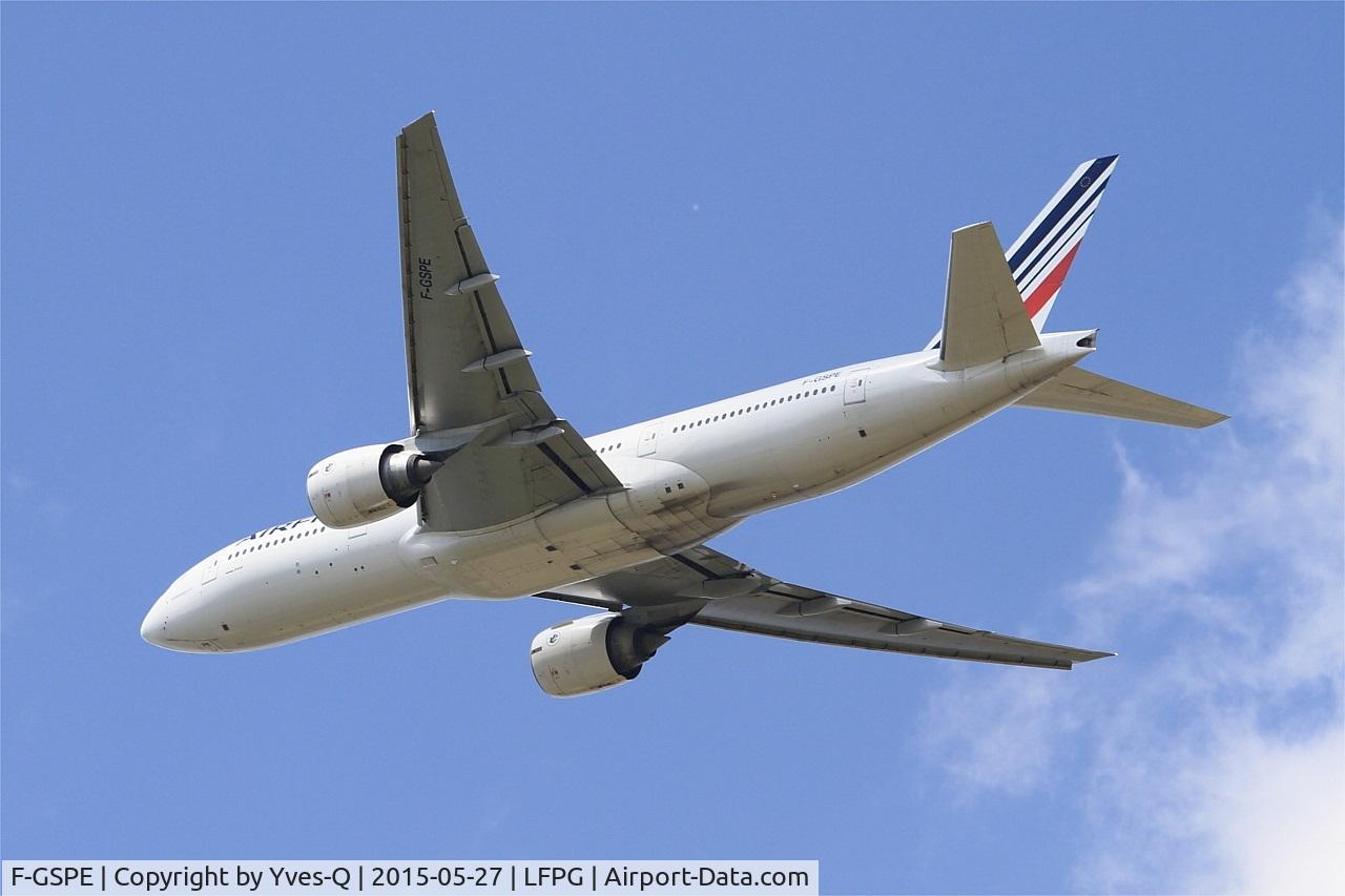 F-GSPE, 1999 Boeing 777-228/ER C/N 29006, Boeing 777-228 ER, Take off rwy 27L, Roissy Charles De Gaulle airport (LFPG-CDG)