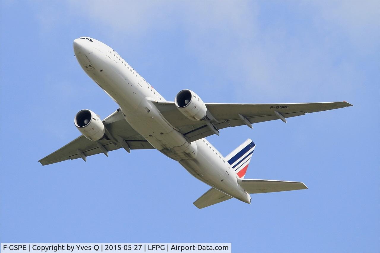 F-GSPE, 1999 Boeing 777-228/ER C/N 29006, Boeing 777-228 ER, Take off rwy 27L, Roissy Charles De Gaulle airport (LFPG-CDG)