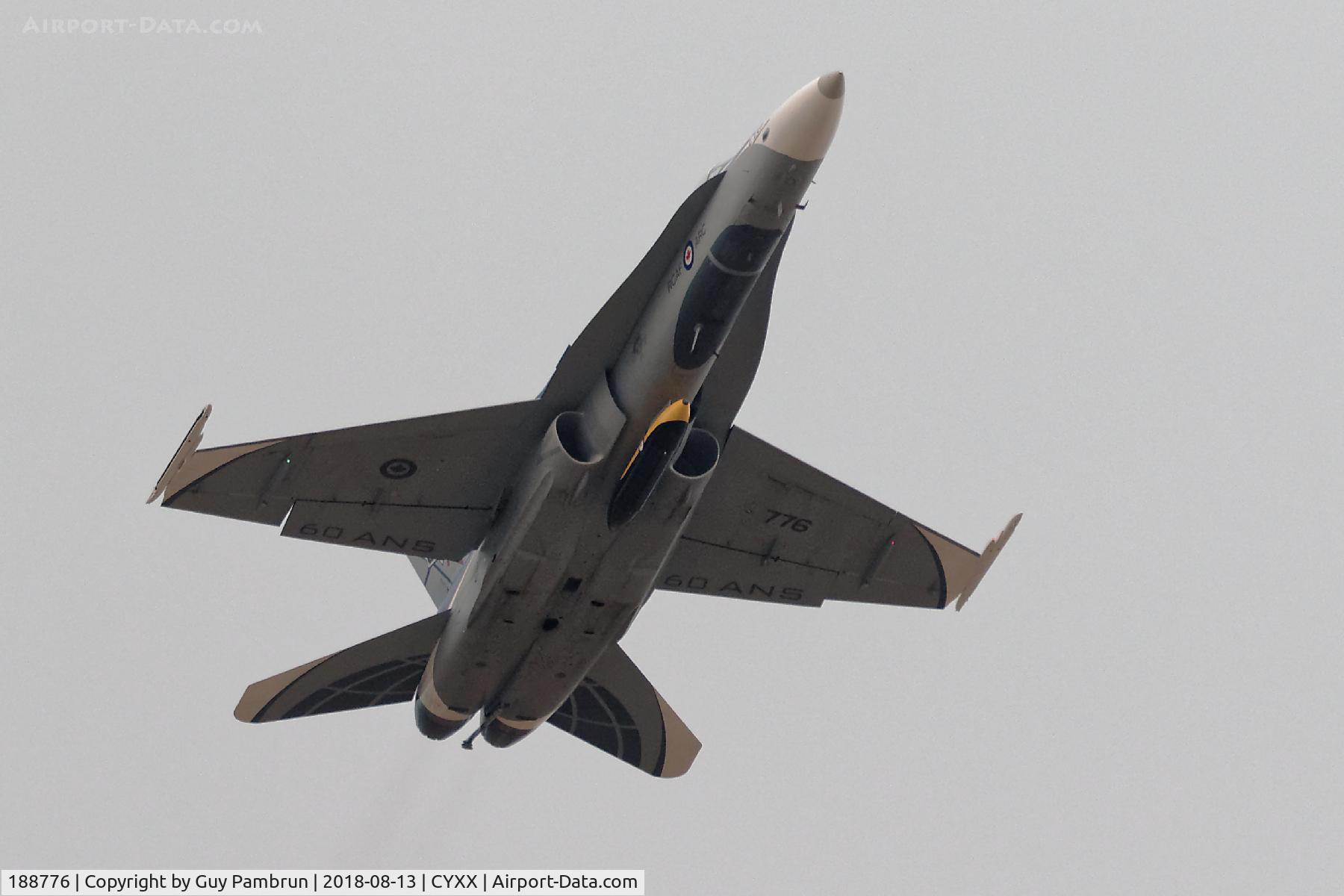 188776, 1987 McDonnell Douglas CF-188A Hornet C/N 0525/A435, Departing CYXX on a smokey foggy morning.