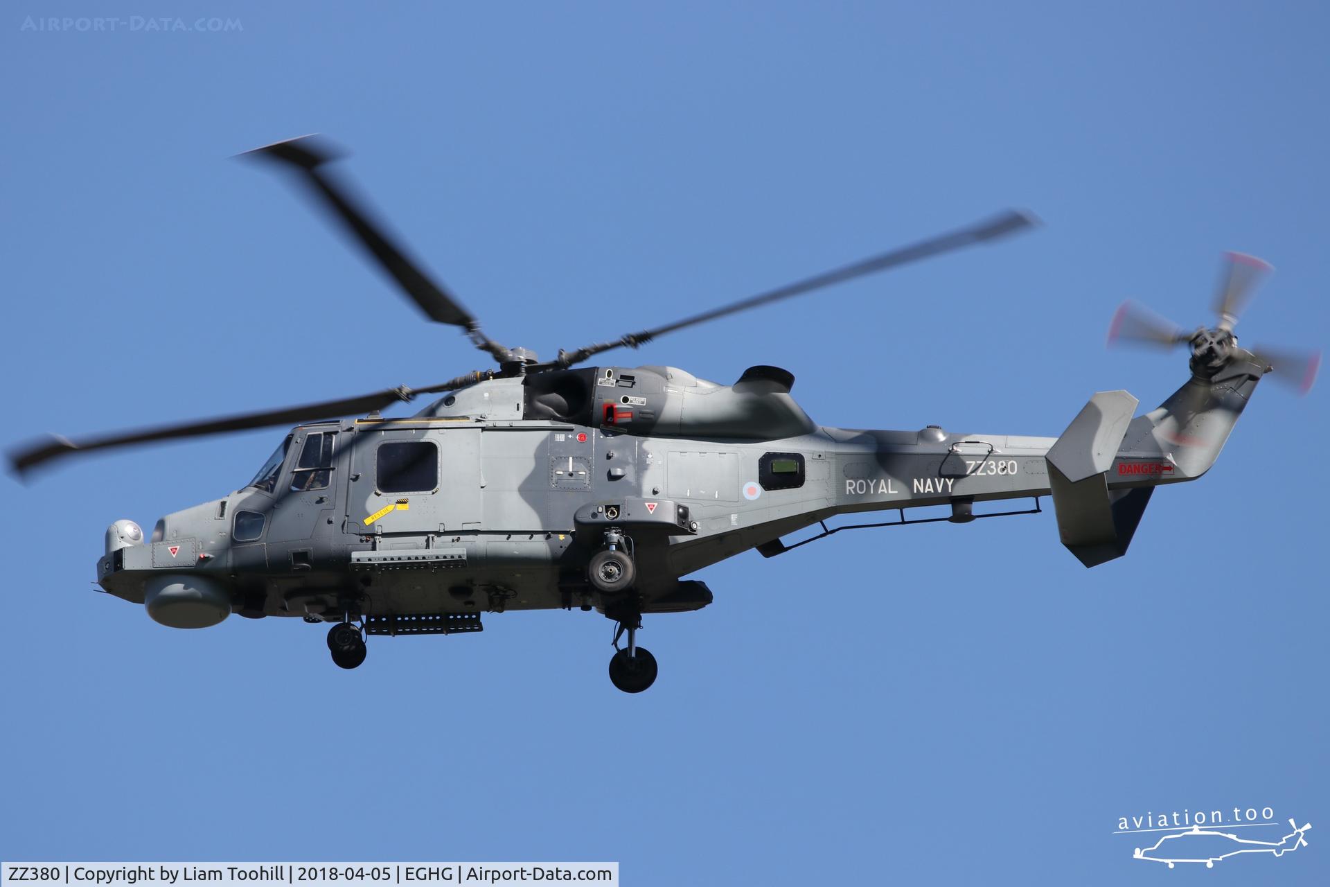 ZZ380, 2013 AgustaWestland AW-159 Wildcat HMA.2 C/N 499, Flying through Westlands Airfield