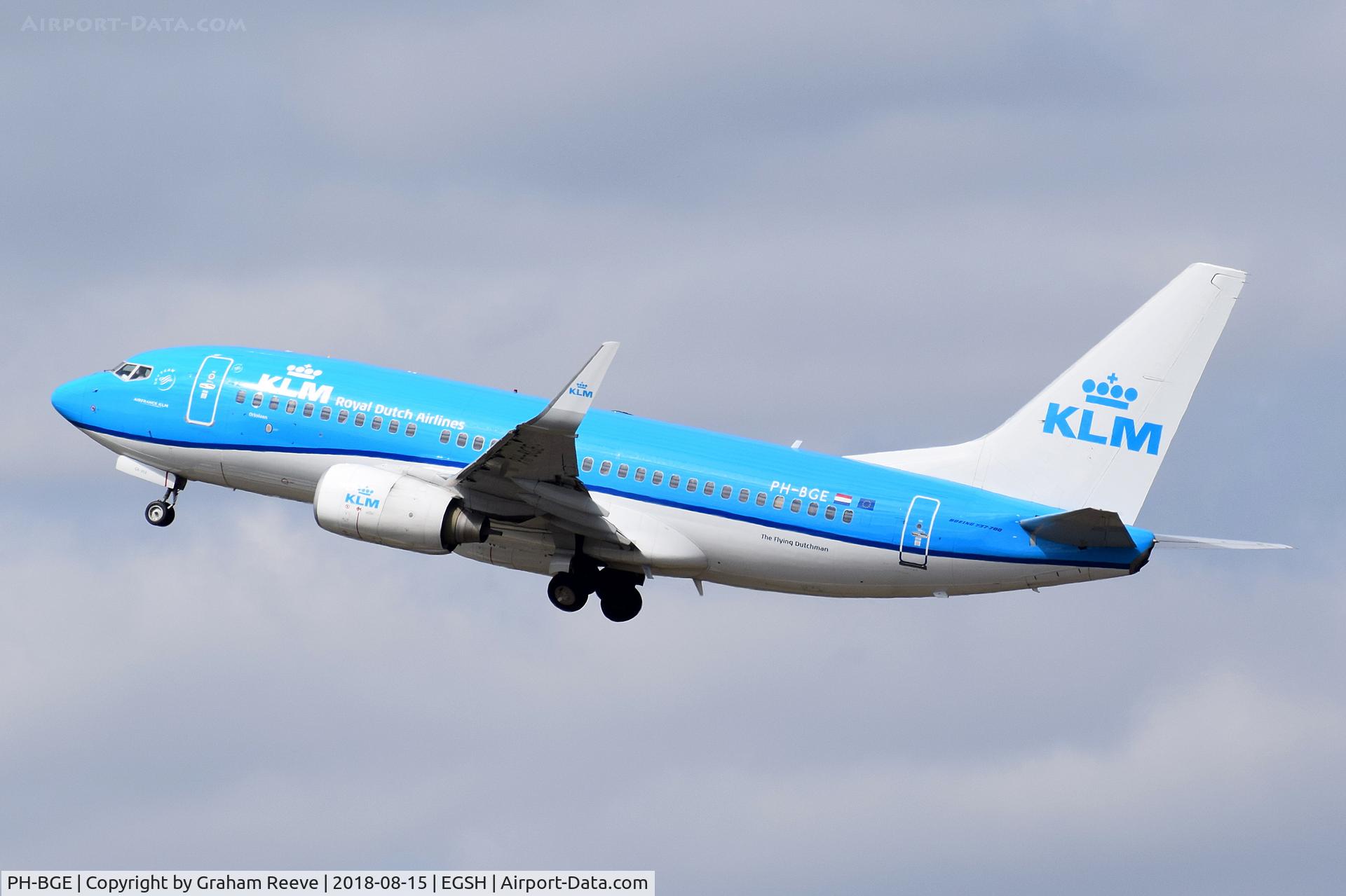 PH-BGE, 2008 Boeing 737-7K2 C/N 30371, Departing from Norwich after diverting.