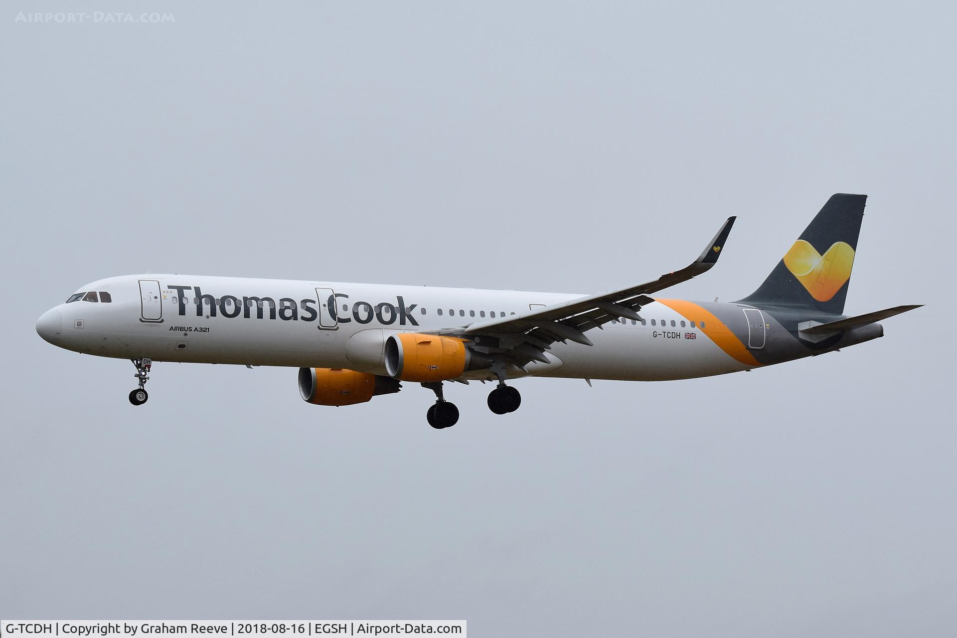 G-TCDH, 2015 Airbus A321-211 C/N 6515, Landing at Norwich in heavy rain.