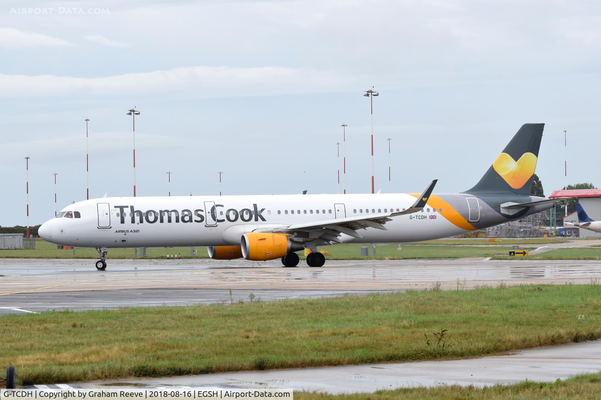 G-TCDH, 2015 Airbus A321-211 C/N 6515, Departing from Norwich.