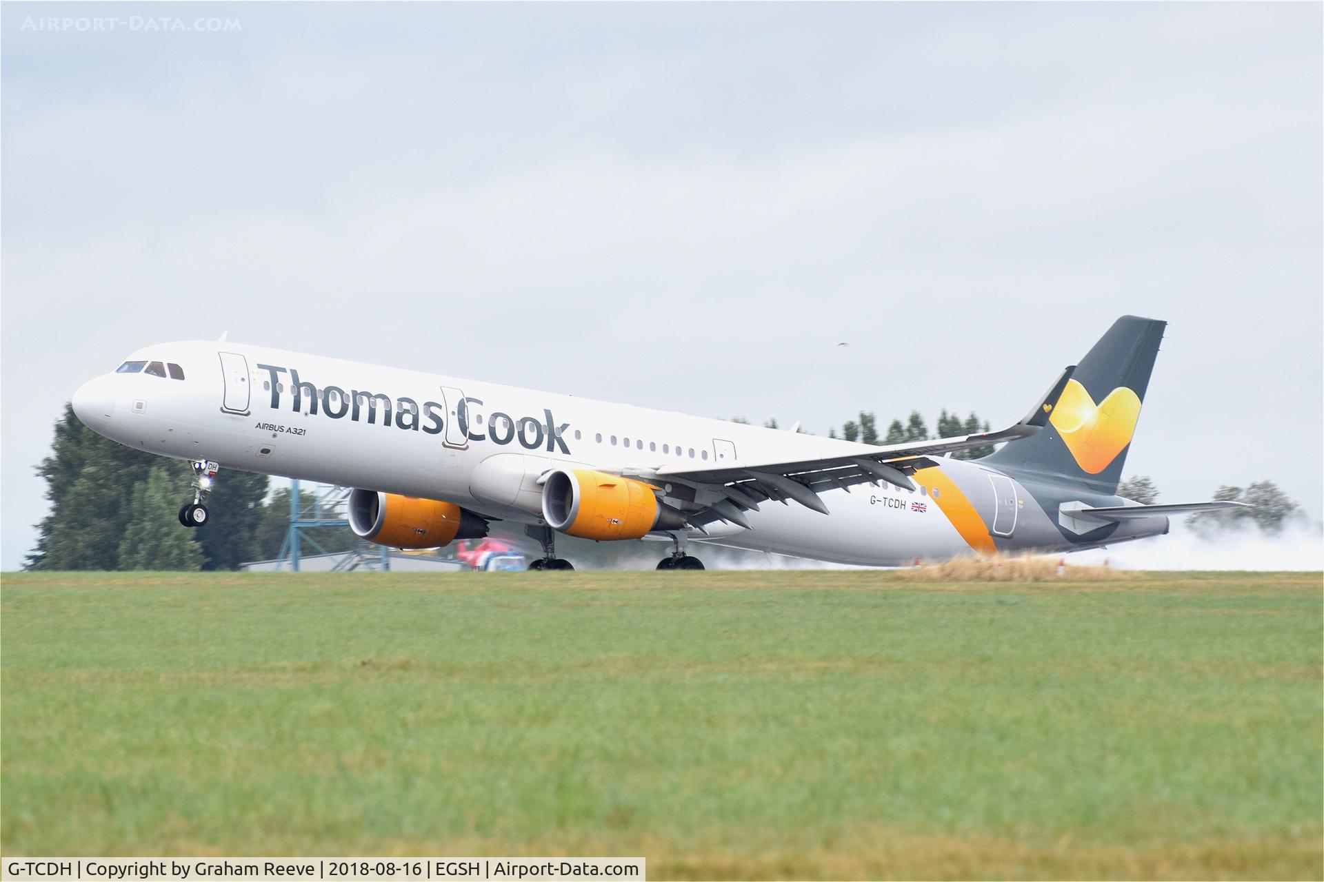 G-TCDH, 2015 Airbus A321-211 C/N 6515, Departing from Norwich.