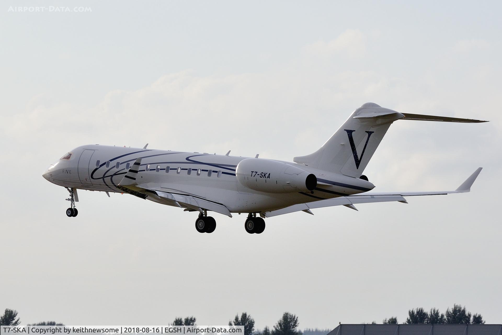 T7-SKA, 2008 Bombardier BD-700-1A10 Global Express XRS C/N 9332, Arriving at Norwich from Cairo.