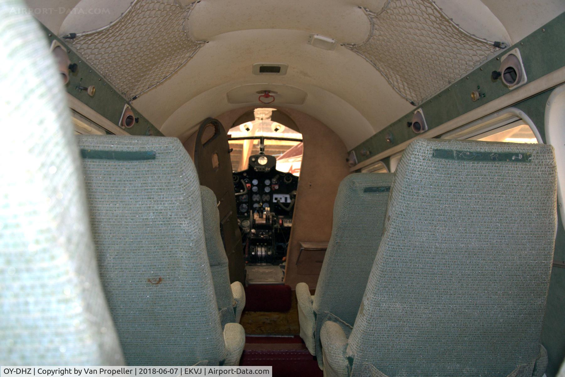 OY-DHZ, 1956 De Havilland DH-104 Dove 6 C/N 04476, Peek inside the Cimber Air De Havilland DH-104 Dove 6 in Danmarks Flymuseum at Stauning airport