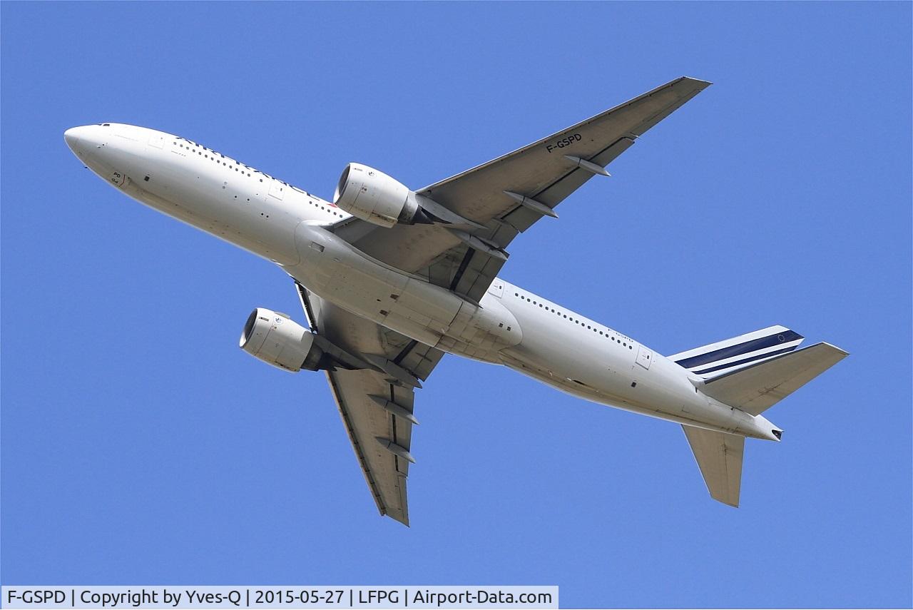 F-GSPD, 1998 Boeing 777-228/ER C/N 29005, Boeing 777-228-ER, Take off rwy 27L, Roissy Charles De Gaulle airport (LFPG-CDG)