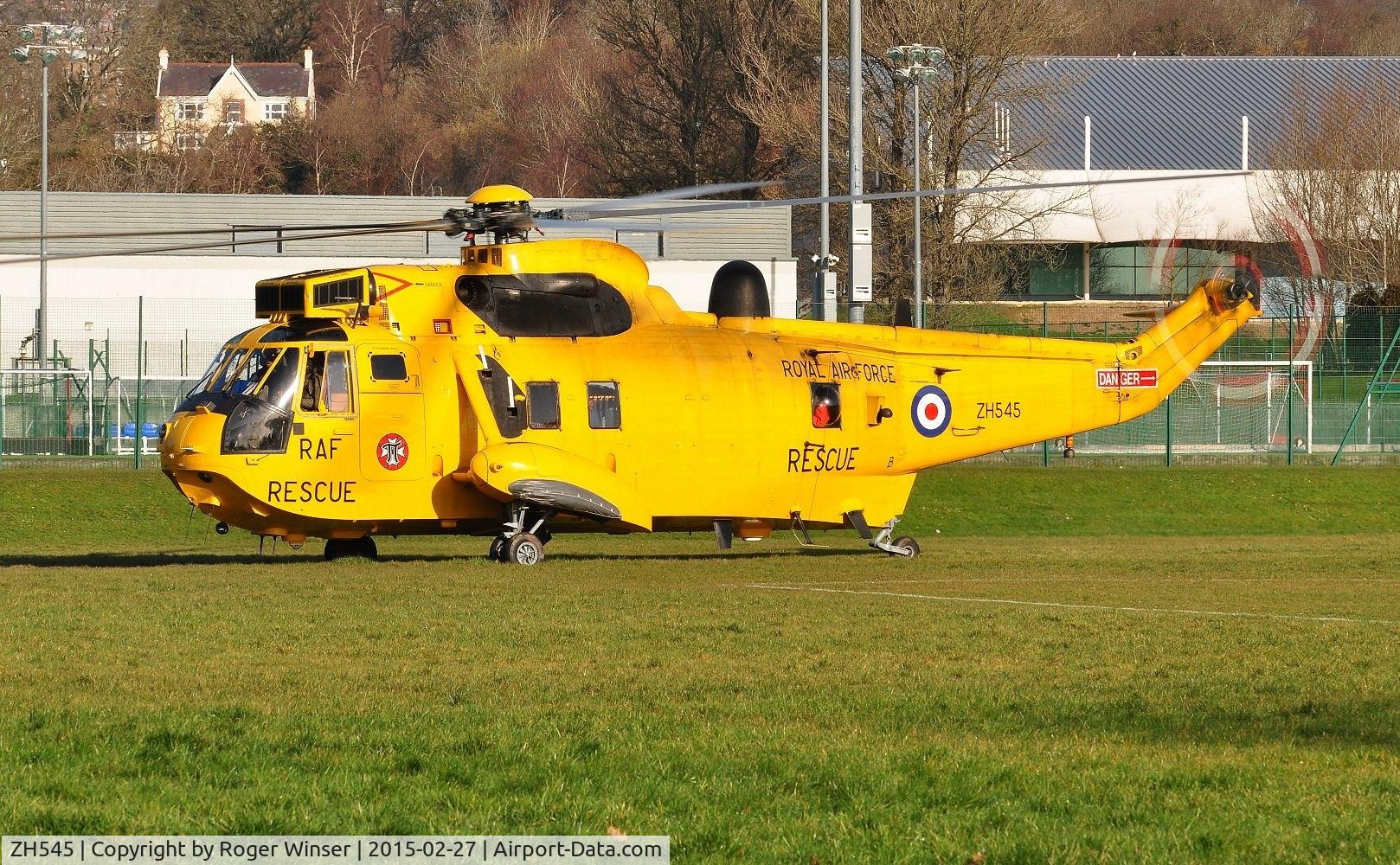 ZH545, 1997 Westland Sea King HAR.3A C/N WA1011, Off airport. RAF SAR helicopter at KGV Playing Fields,  Ashleigh Road, Swansea, UK.
