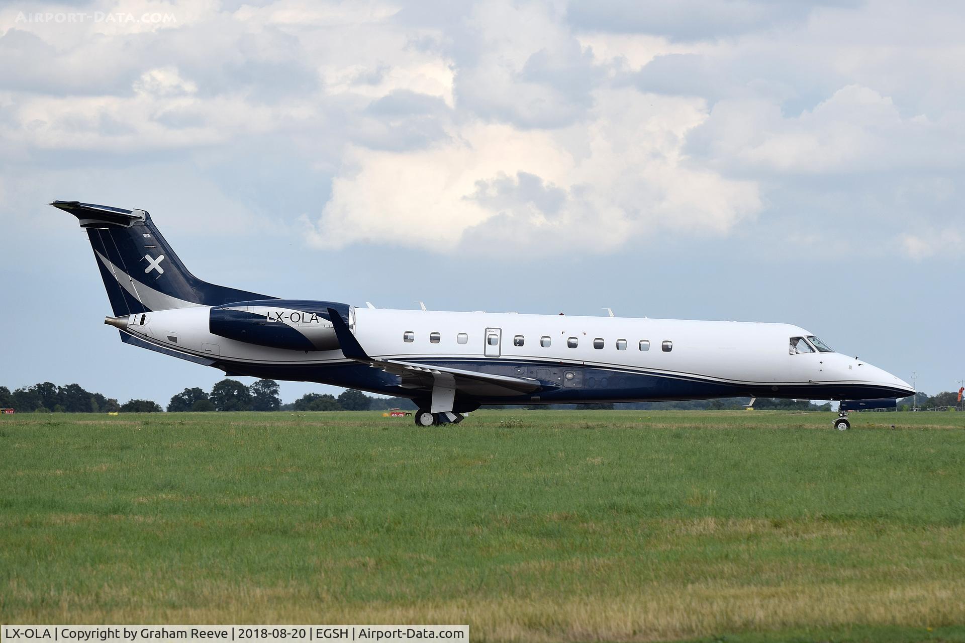 LX-OLA, 2007 Embraer EMB-135BJ Legacy C/N 14500995, Just landed at Norwich.