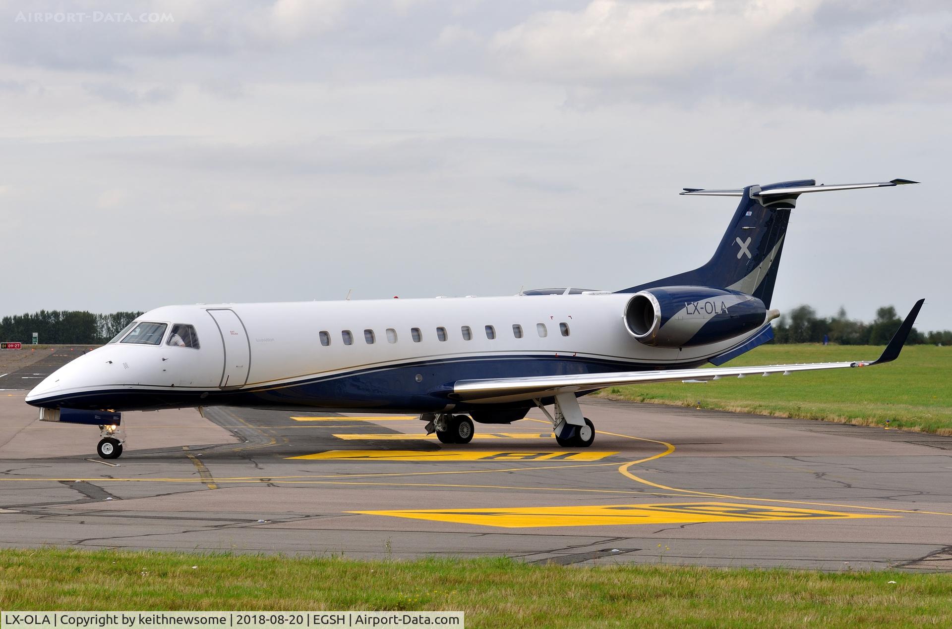 LX-OLA, 2007 Embraer EMB-135BJ Legacy C/N 14500995, Arriving at Norwich from Biggin Hill.